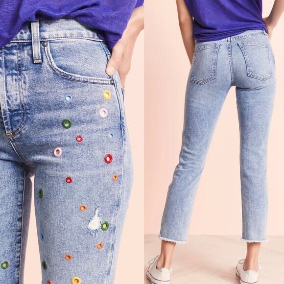 AO.LA  Alice + Olivia Whimsical Grommet Jean Sz 28 Indie High Rise MSRP $495.00 - Picture 2 of 11